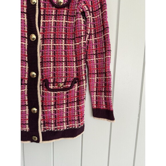 Ann Taylor Tweed Cardigan Sweater Jacket S Small Pink Ivory Gold Buttons Pockets - Picture 2 of 8